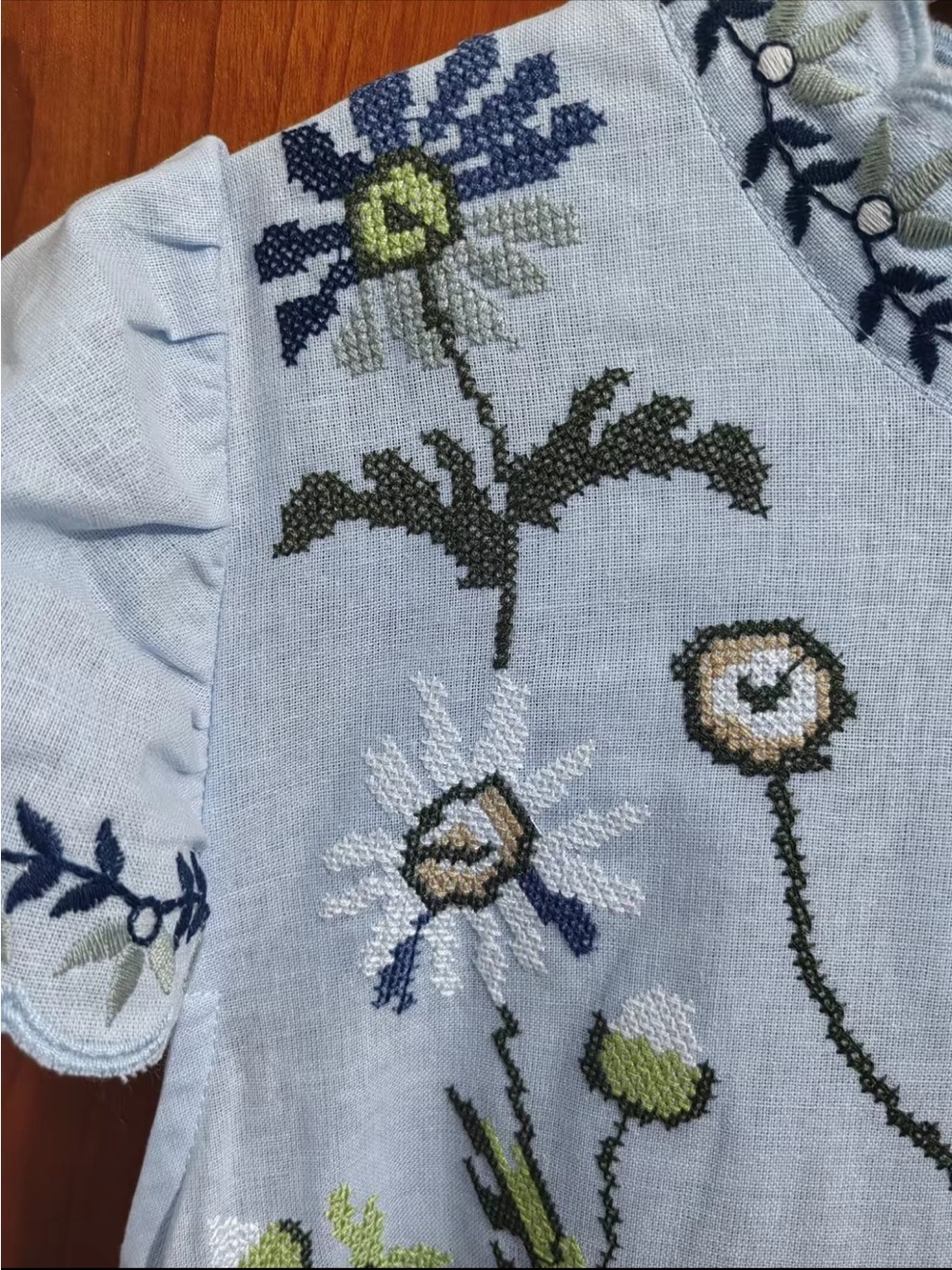SEA NEW YORK Audra Dress Light Blue Floral Embroidered Midi Dress,S - Picture 7 of 10
